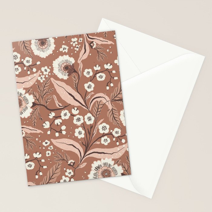 Warm Mocha Mousse Vintage Floral Stationery Card Gallery Image 2