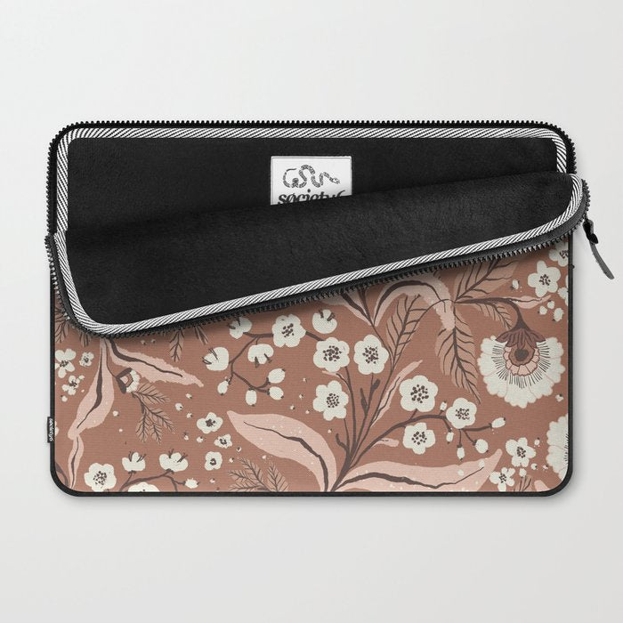 Warm Mocha Mousse Vintage Floral Laptop Sleeve Gallery Image 2