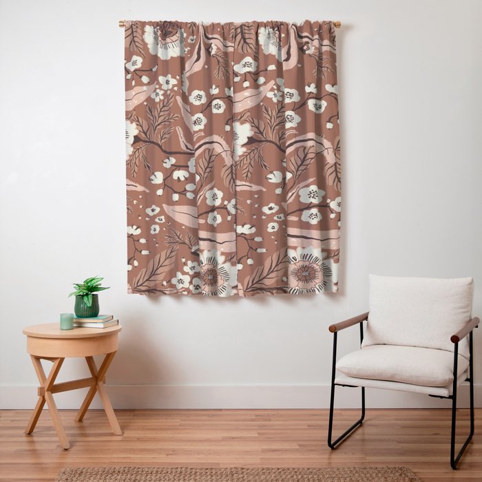 Warm Mocha Mousse Vintage Floral Window Curtain Gallery Image 3