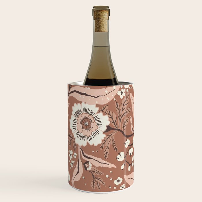 Warm Mocha Mousse Vintage Floral Wine Chiller Gallery Image 2