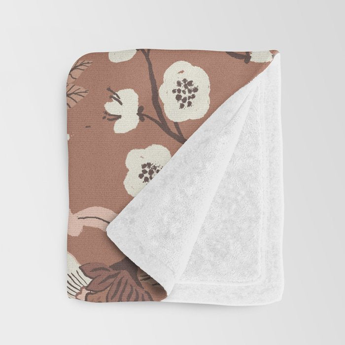 Warm Mocha Mousse Vintage Floral Throw Blanket Gallery Image 3