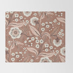 Warm Mocha Mousse Vintage Floral Throw Blanket Gallery Image 2