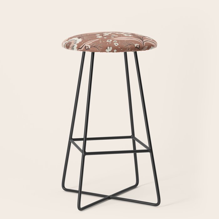 Warm Mocha Mousse Vintage Floral Stool Gallery Image 1