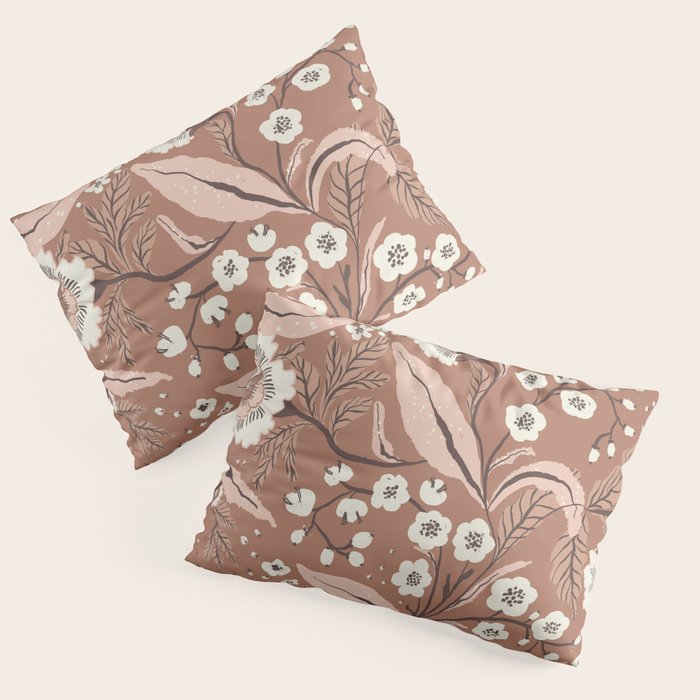 Warm Mocha Mousse Vintage Floral Pillow Sham Gallery Image 1
