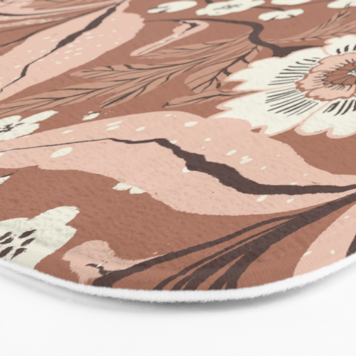 Warm Mocha Mousse Vintage Floral Bath Mat Gallery Image 3