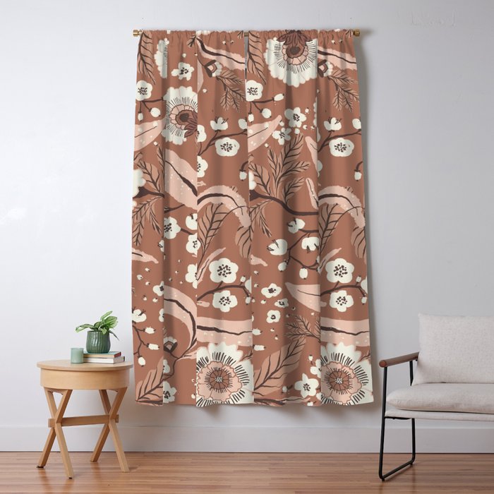 Warm Mocha Mousse Vintage Floral Window Curtain Gallery Image 5