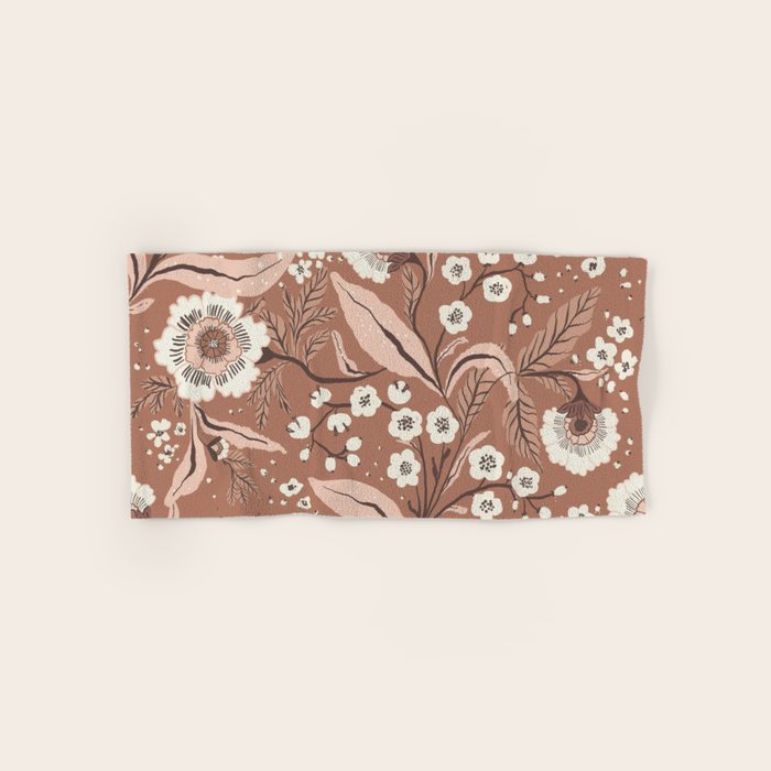 Warm Mocha Mousse Vintage Floral Bath Towel Gallery Image 1