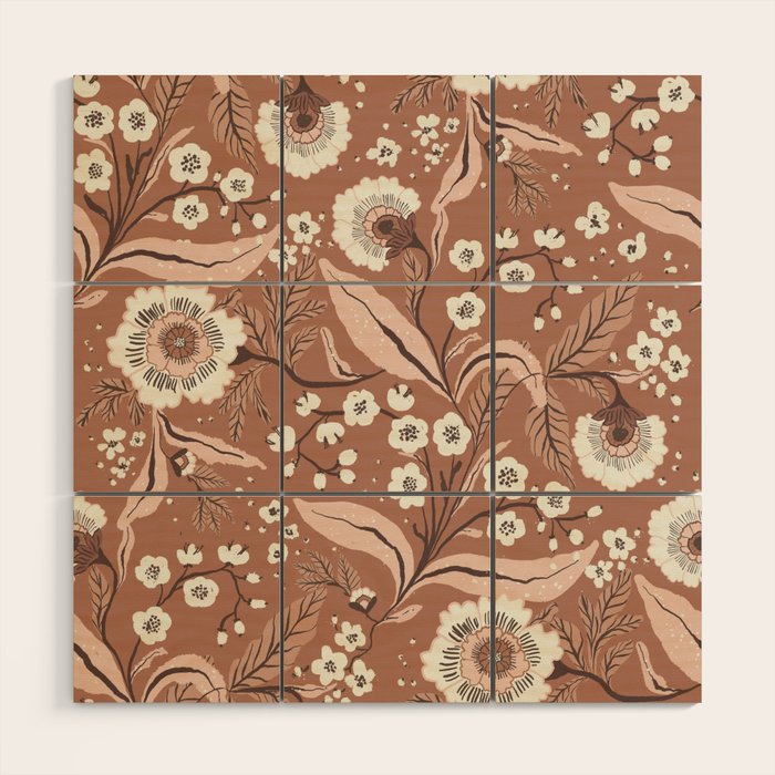Warm Mocha Mousse Vintage Floral Wood Wall Art Gallery Image 1