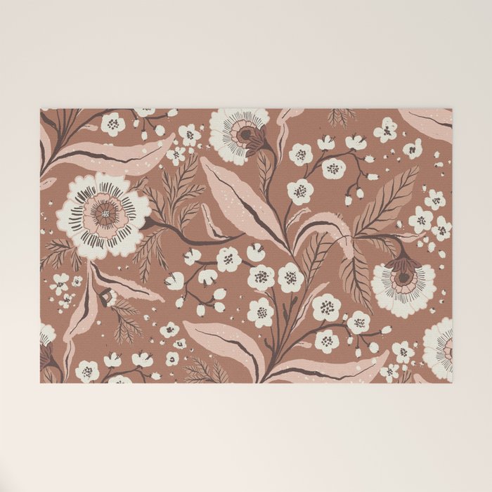 Warm Mocha Mousse Vintage Floral Welcome Mat Gallery Image 1