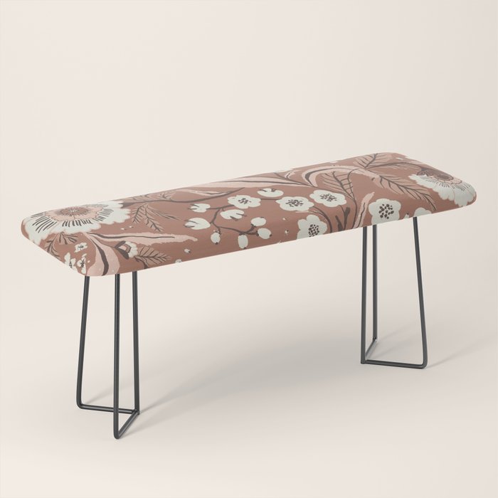 Warm Mocha Mousse Vintage Floral Bench Gallery Image 1