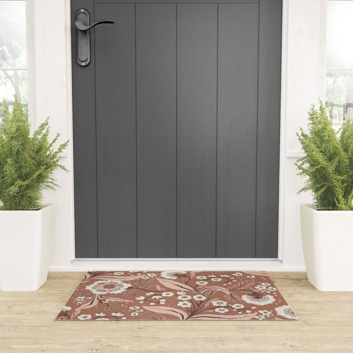 Warm Mocha Mousse Vintage Floral Welcome Mat Gallery Image 3