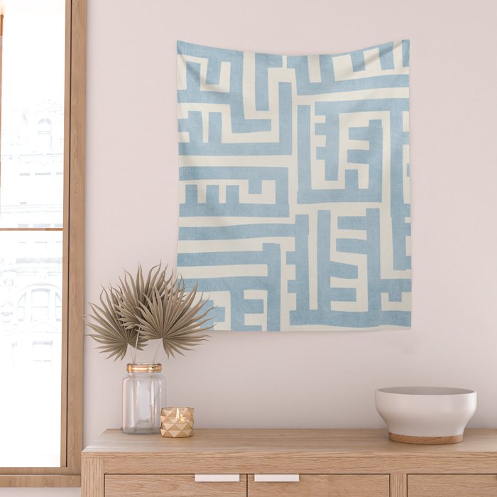 Light Blue Minimalist Design Bold Lines Art Wall Tapestry Gallery Image 2
