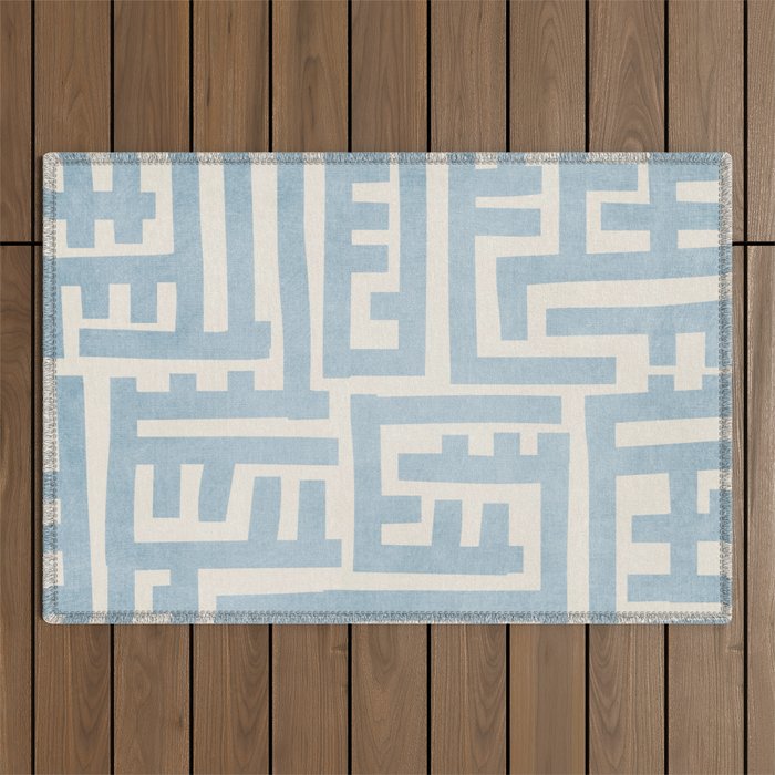 Light Blue Minimalist Design Bold Lines Art Outdoor Rug Gallery Image 1