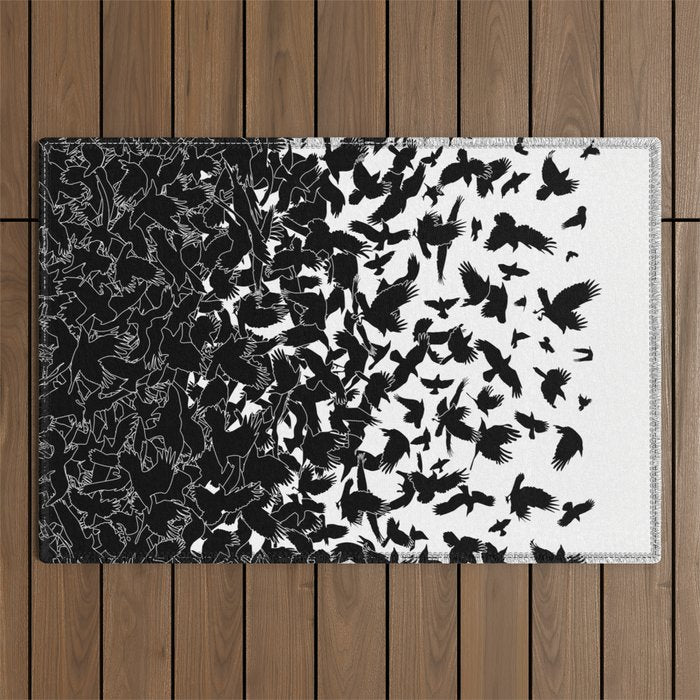 Raven Crow Flying Birds Abstract Goth Halloween Pattern Outdoor Rug Gallery Image 1