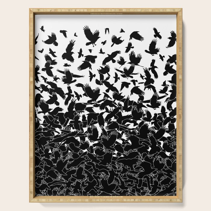 Raven Crow Flying Birds Abstract Goth Halloween Pattern Serving Tray Gallery Image 1