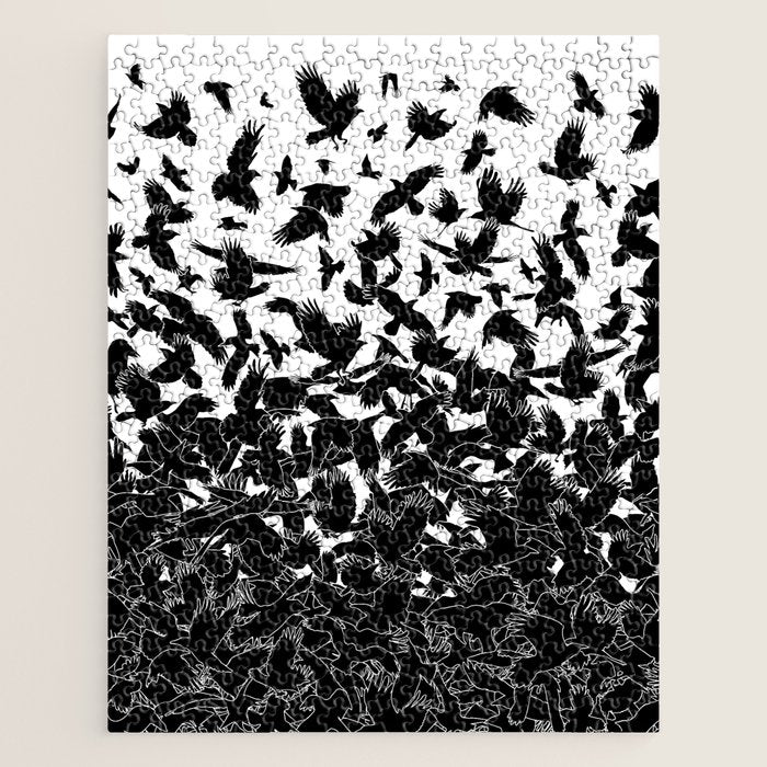 Raven Crow Flying Birds Abstract Goth Halloween Pattern Jigsaw Puzzle Gallery Image 1