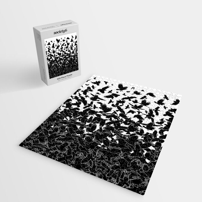Raven Crow Flying Birds Abstract Goth Halloween Pattern Jigsaw Puzzle Gallery Image 2