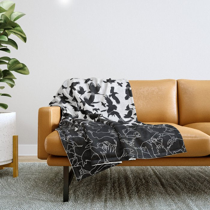 Raven Crow Flying Birds Abstract Goth Halloween Pattern Throw Blanket Gallery Image 1