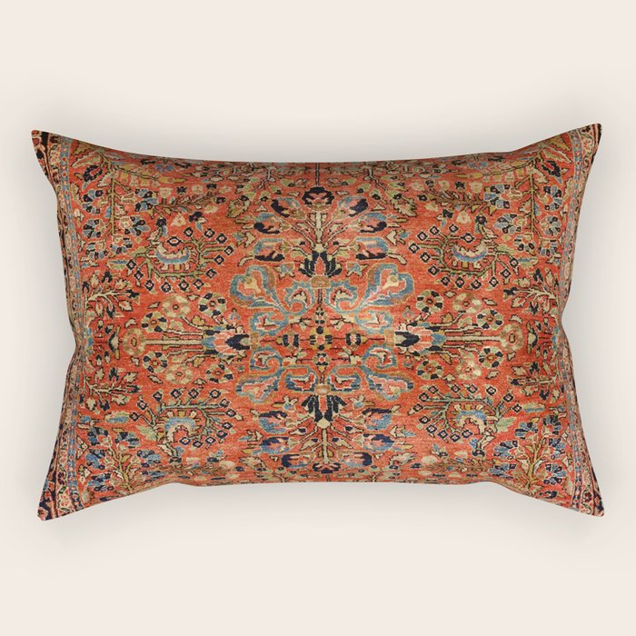 Persia Sarouk 19th Century Authentic Colorful Red Yellow Leaf Vintage Patterns Rectangular Pillow