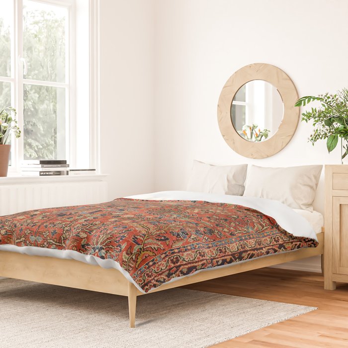 Persia Sarouk 19th Century Authentic Colorful Red Yellow Leaf Vintage Patterns Duvet Cover Gallery Image 2