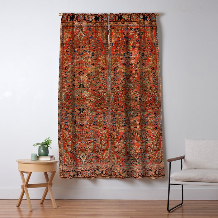 Persia Sarouk 19th Century Authentic Colorful Red Yellow Leaf Vintage Patterns Window Curtain Gallery Image 5