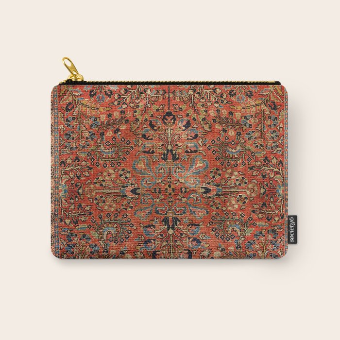Persia Sarouk 19th Century Authentic Colorful Red Yellow Leaf Vintage Patterns Carry All Pouch Gallery Image 1