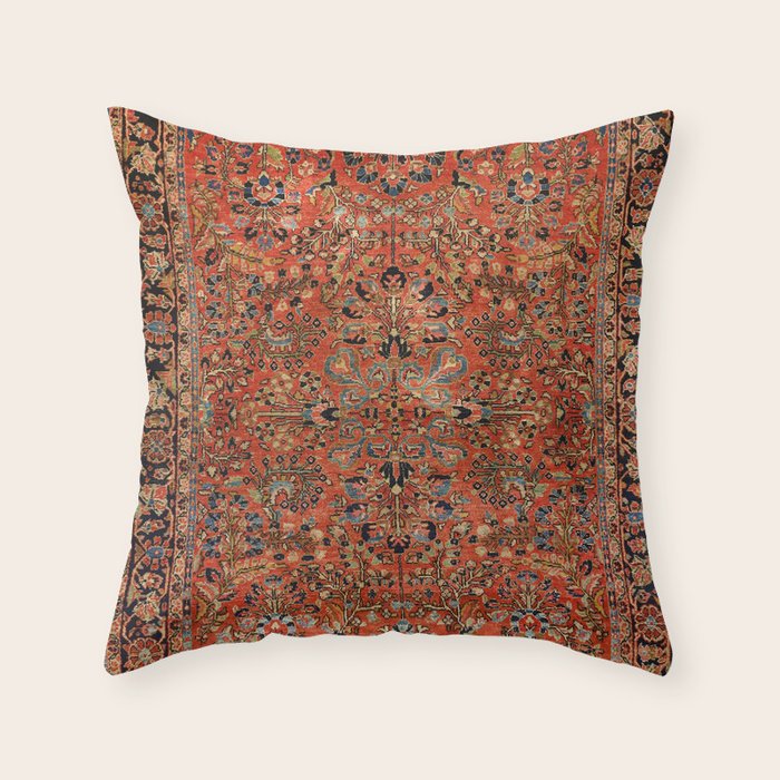 Persia Sarouk 19th Century Authentic Colorful Red Yellow Leaf Vintage Patterns Throw Pillow Gallery Image 6