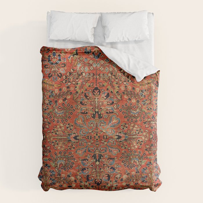 Persia Sarouk 19th Century Authentic Colorful Red Yellow Leaf Vintage Patterns Duvet Cover Gallery Image 6