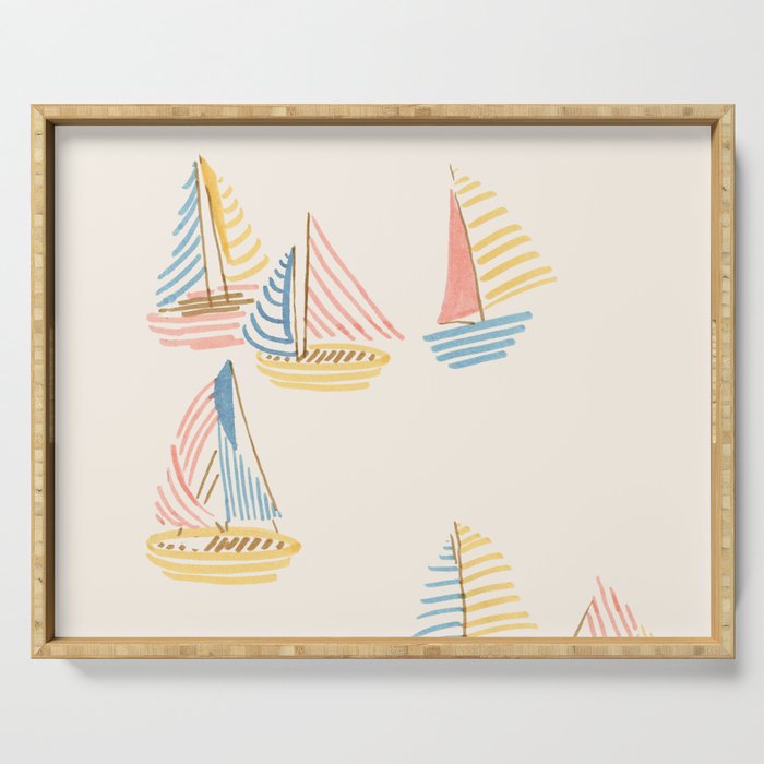 Striped sailboats Serving Tray Gallery Image 1