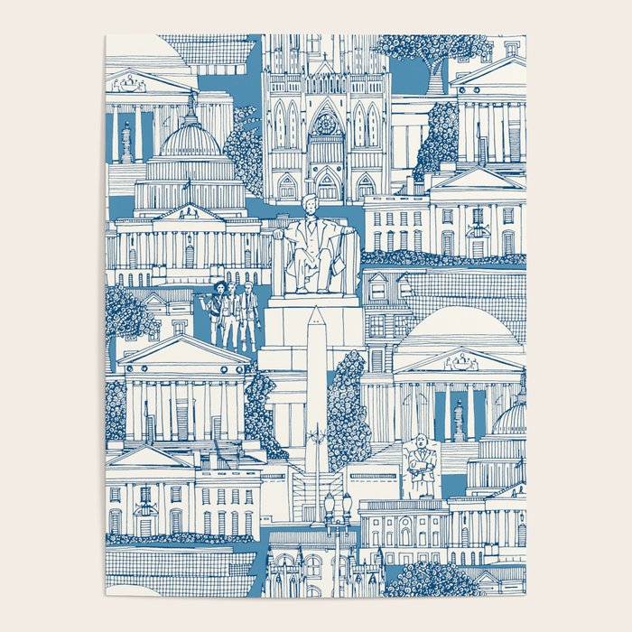 Washington DC toile blue Poster Gallery Image 1