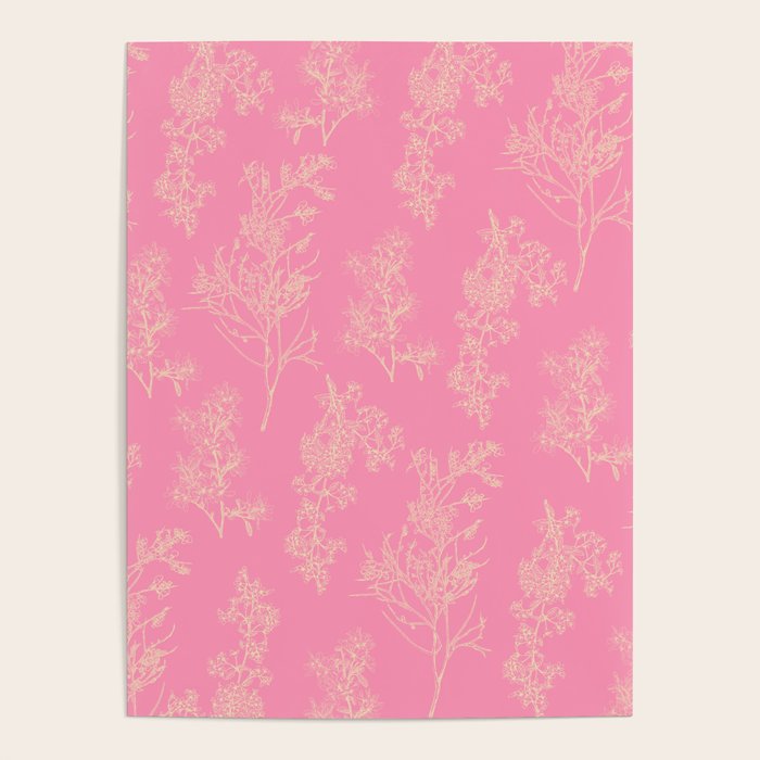 Botanical Cottage Floral Pattern in Pink and Cream Poster Gallery Image 4
