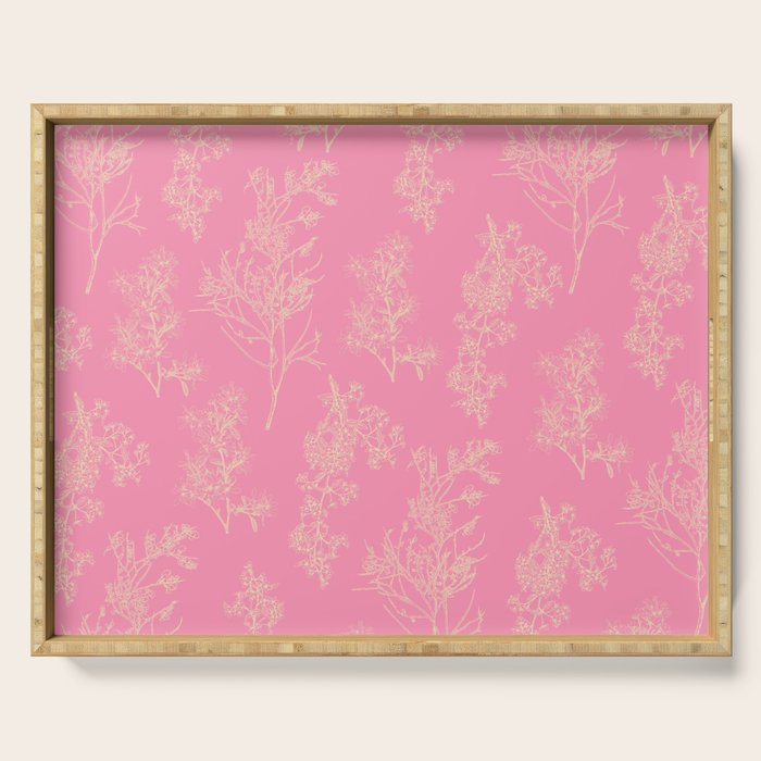 Botanical Cottage Floral Pattern in Pink and Cream Serving Tray Gallery Image 1