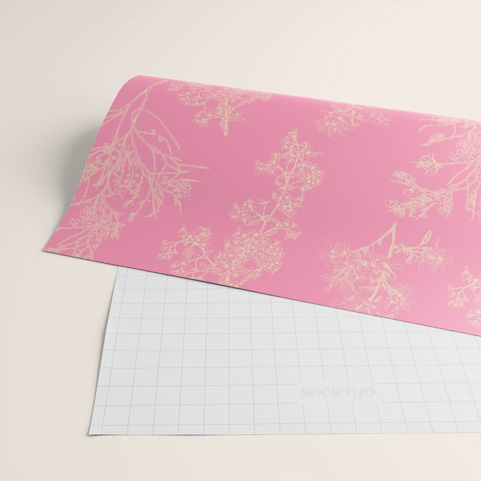 Botanical Cottage Floral Pattern in Pink and Cream Wrapping Paper Gallery Image 2