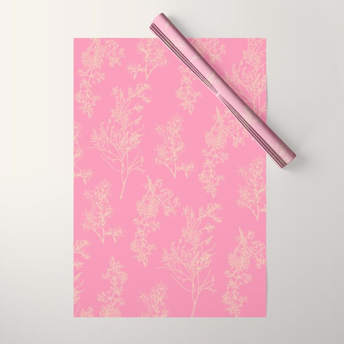 Botanical Cottage Floral Pattern in Pink and Cream Wrapping Paper Gallery Image 1