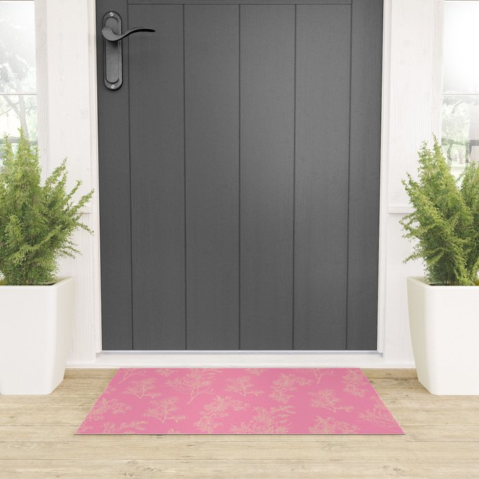 Botanical Cottage Floral Pattern in Pink and Cream Welcome Mat Gallery Image 3