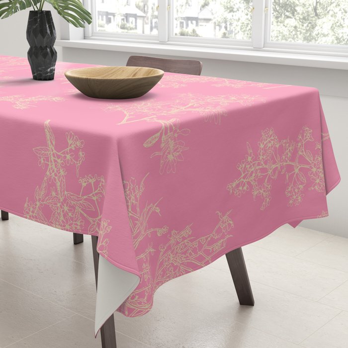 Botanical Cottage Floral Pattern in Pink and Cream Tablecloth Gallery Image 3