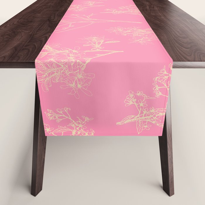 Botanical Cottage Floral Pattern in Pink and Cream Table Runner Gallery Image 1