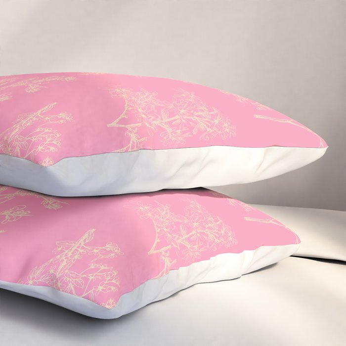 Botanical Cottage Floral Pattern in Pink and Cream Pillow Sham Gallery Image 3