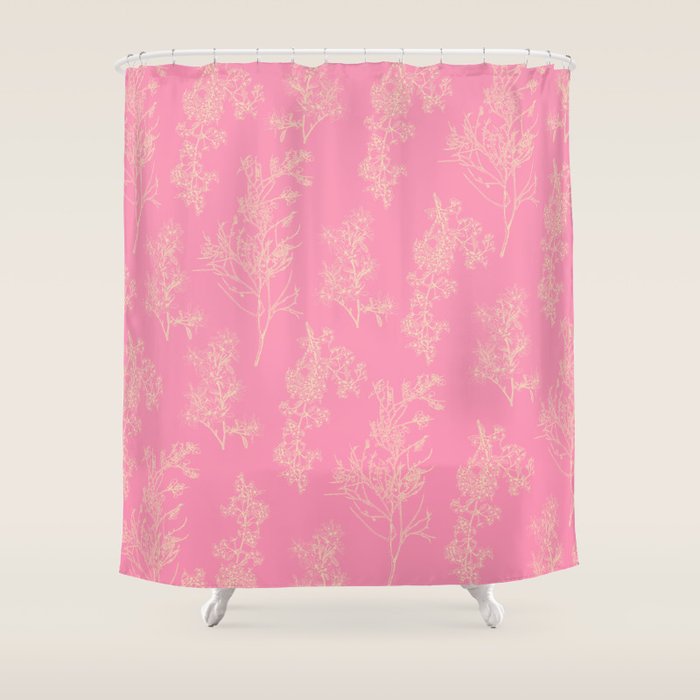 Botanical Cottage Floral Pattern in Pink and Cream Shower Curtain Gallery Image 1