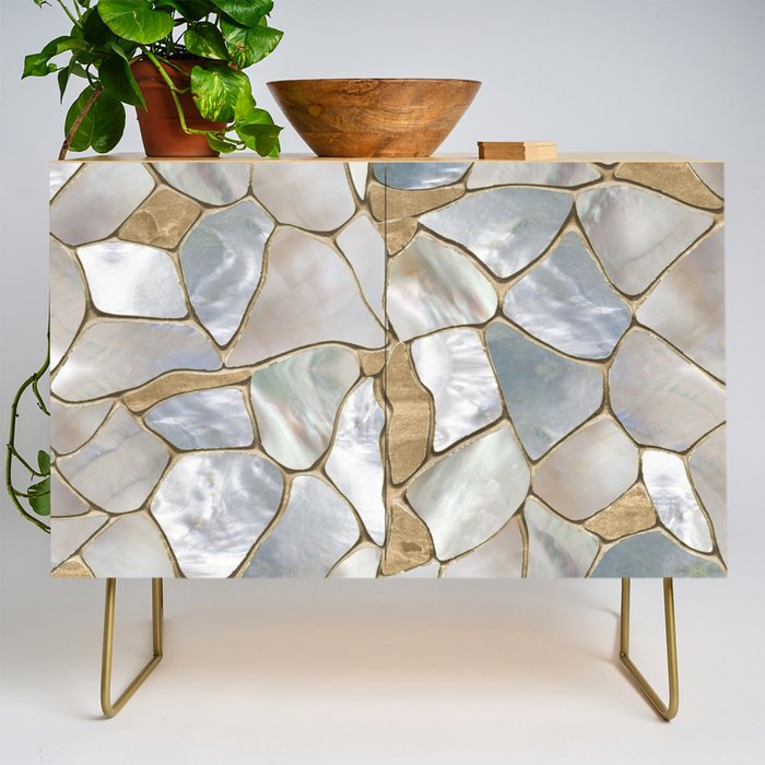Mother of pearl and Gold cells abstract Credenza Gallery Image 1