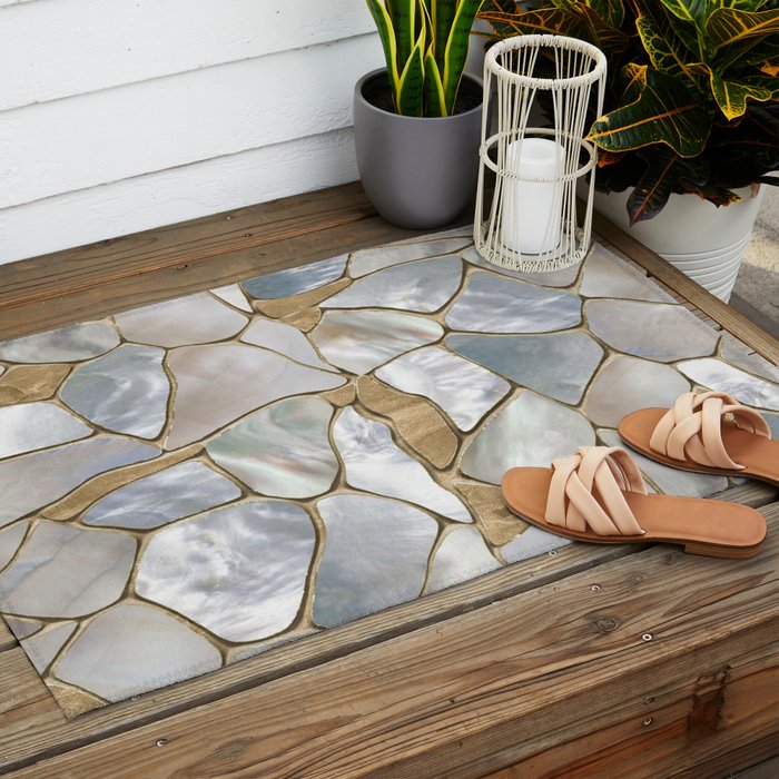 Mother of pearl and Gold cells abstract Outdoor Rug Gallery Image 2