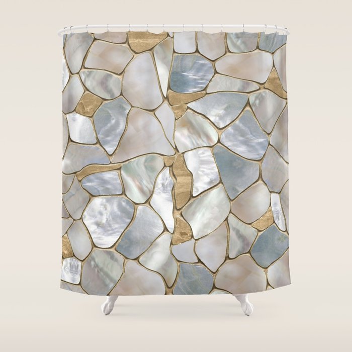 Mother of pearl and Gold cells abstract Shower Curtain Gallery Image 1