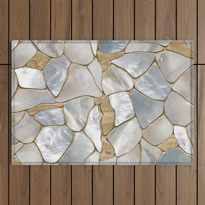 Mother of pearl and Gold cells abstract Outdoor Rug Gallery Image 1