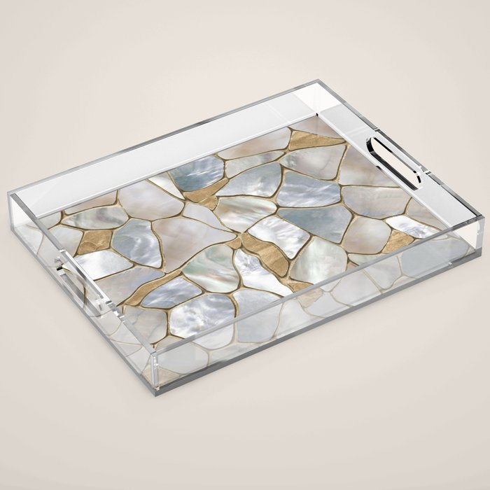 Mother of pearl and Gold cells abstract Acrylic Tray Gallery Image 1