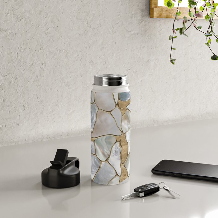Mother of pearl and Gold cells abstract Water Bottle Gallery Image 4