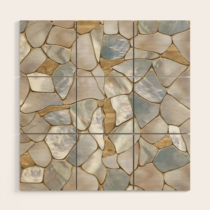 Mother of pearl and Gold cells abstract Wood Wall Art Gallery Image 1
