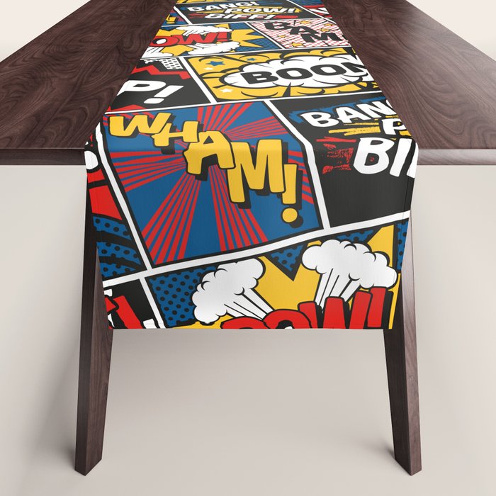 Modern Comic Book Superhero Pattern Color Colour Cartoon Lichtenstein Pop Art Table Runner Gallery Image 1