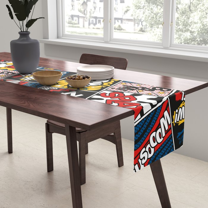 Modern Comic Book Superhero Pattern Color Colour Cartoon Lichtenstein Pop Art Table Runner Gallery Image 2