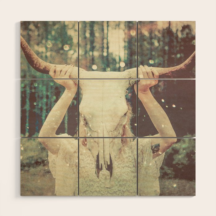Bull Skull Tribal Woman Wood Wall Art Gallery Image 1