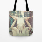 Bull Skull Tribal Woman Tote Bag Gallery Image 1